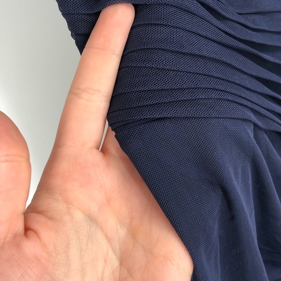 TADASHI SHOJI Blue Asymmetrical Ruched Dress M Navy Wedding Guest Dressy Medium - Picture 3 of 8